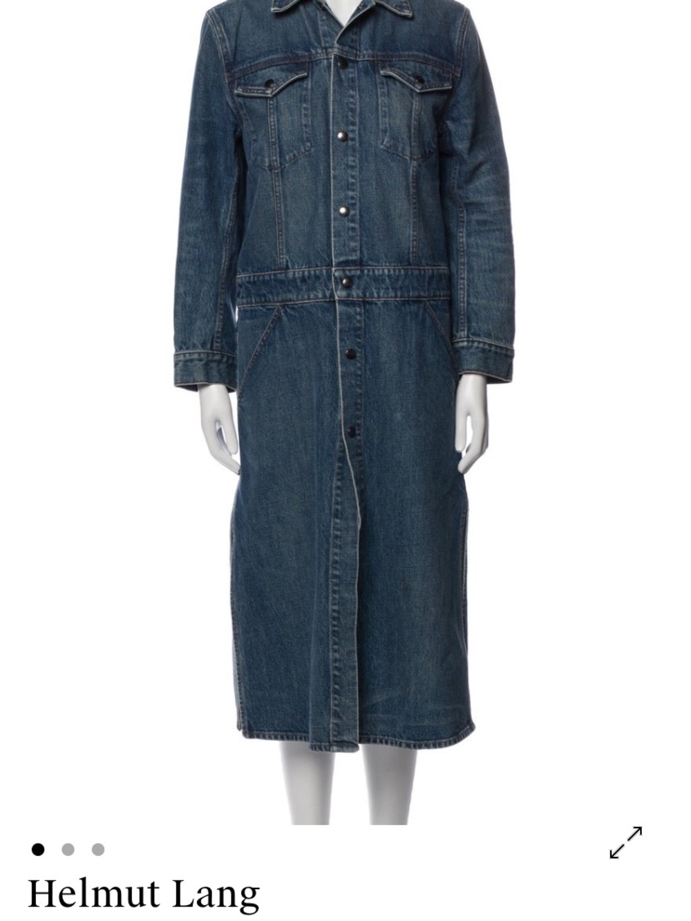 Helmut Lang Dark Blue Denim Long Sleeve Midi Shirt Dress